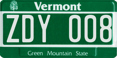 VT license plate ZDY008