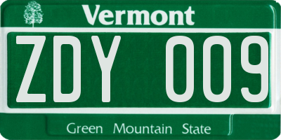 VT license plate ZDY009
