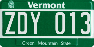 VT license plate ZDY013