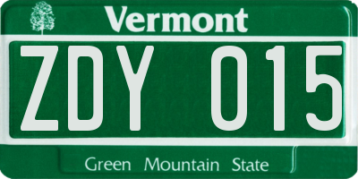 VT license plate ZDY015
