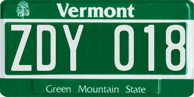 VT license plate ZDY018