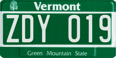 VT license plate ZDY019