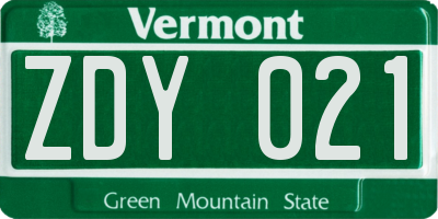 VT license plate ZDY021