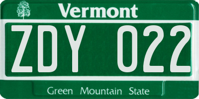 VT license plate ZDY022