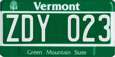 VT license plate ZDY023