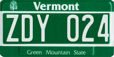VT license plate ZDY024