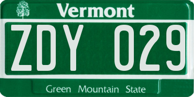 VT license plate ZDY029
