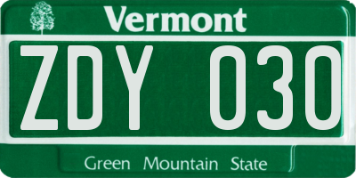 VT license plate ZDY030