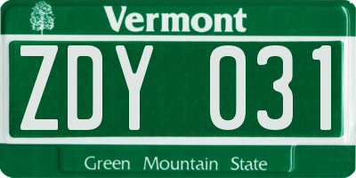 VT license plate ZDY031