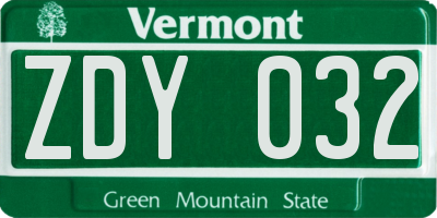 VT license plate ZDY032
