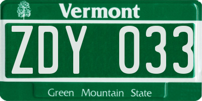 VT license plate ZDY033