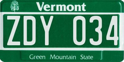 VT license plate ZDY034