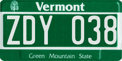VT license plate ZDY038