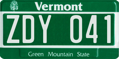 VT license plate ZDY041