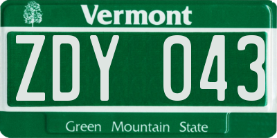 VT license plate ZDY043