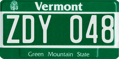 VT license plate ZDY048