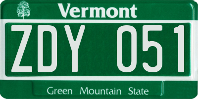 VT license plate ZDY051