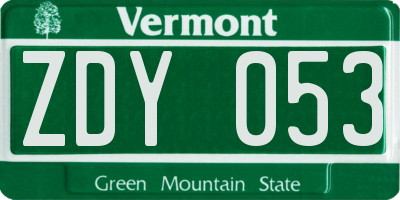 VT license plate ZDY053