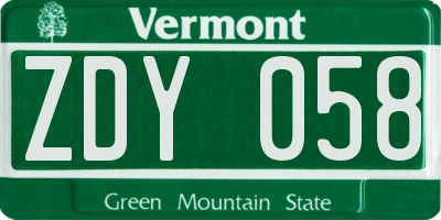 VT license plate ZDY058