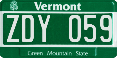 VT license plate ZDY059