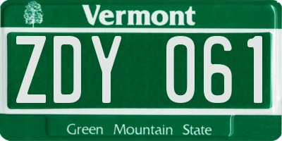 VT license plate ZDY061