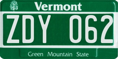 VT license plate ZDY062