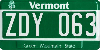 VT license plate ZDY063