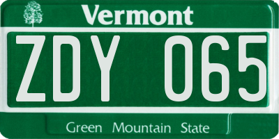 VT license plate ZDY065