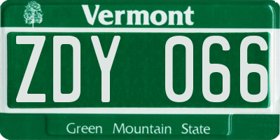 VT license plate ZDY066