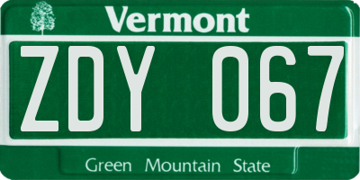 VT license plate ZDY067