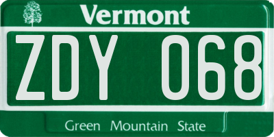 VT license plate ZDY068