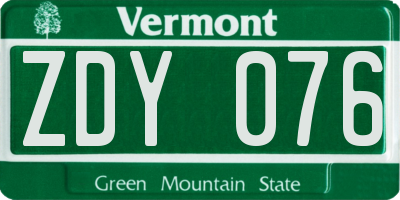 VT license plate ZDY076