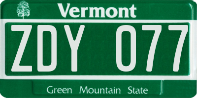 VT license plate ZDY077