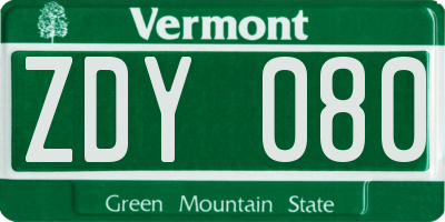 VT license plate ZDY080