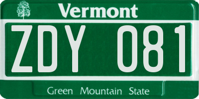 VT license plate ZDY081