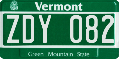 VT license plate ZDY082