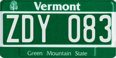 VT license plate ZDY083