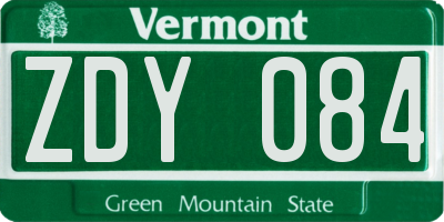 VT license plate ZDY084