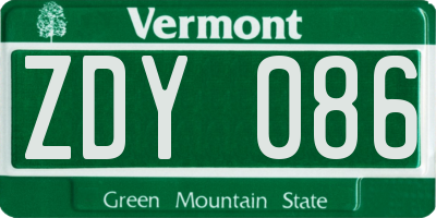 VT license plate ZDY086