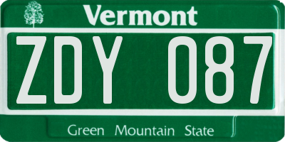 VT license plate ZDY087