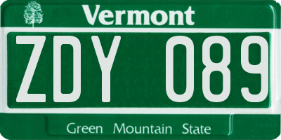 VT license plate ZDY089