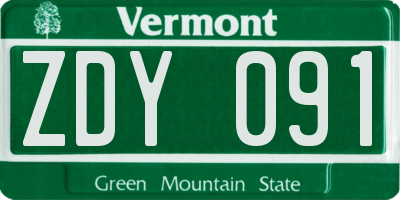 VT license plate ZDY091