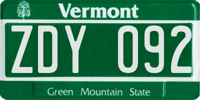 VT license plate ZDY092