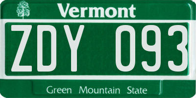 VT license plate ZDY093