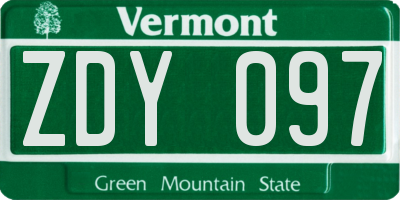 VT license plate ZDY097