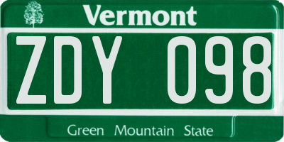 VT license plate ZDY098