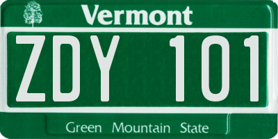 VT license plate ZDY101