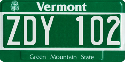 VT license plate ZDY102