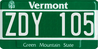 VT license plate ZDY105
