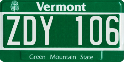 VT license plate ZDY106